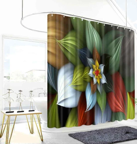 Hierarchical Flowers 3D Shower Curtain Polyester Bathroom Decor Waterproof - Picture 3 of 9
