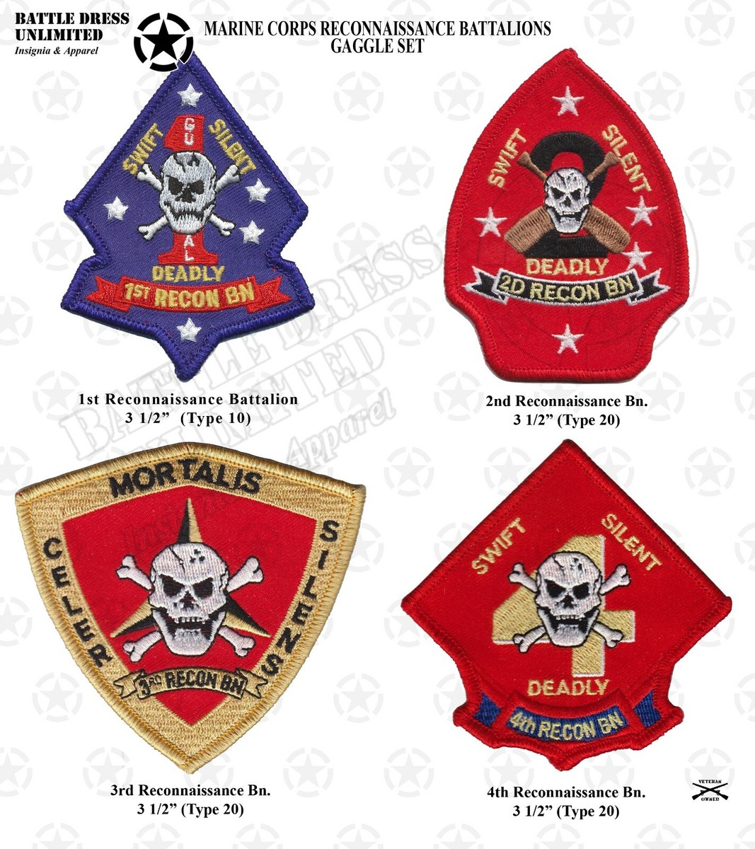 1st 2nd 3rd 4th Reconnaissance Battalion Patch-Recon Marine Corps