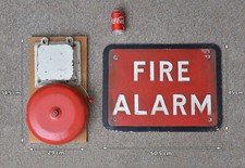 Vintage fire bell metal old electric fire alarm bell and sign - FREE POSTAGE