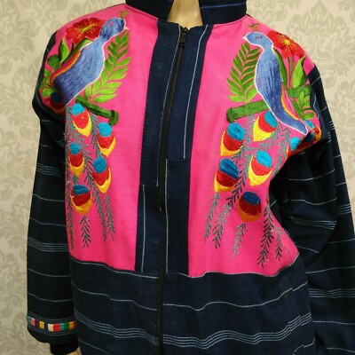 Embroidered Peacock Cotton Jacket Ecuador Womens Size M L