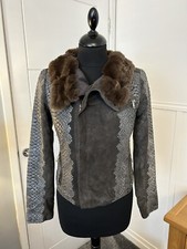 Emporio Armani Grey Suede Leather Rabbit Fur Jacket 38 Uk 8 Biker Snake Print