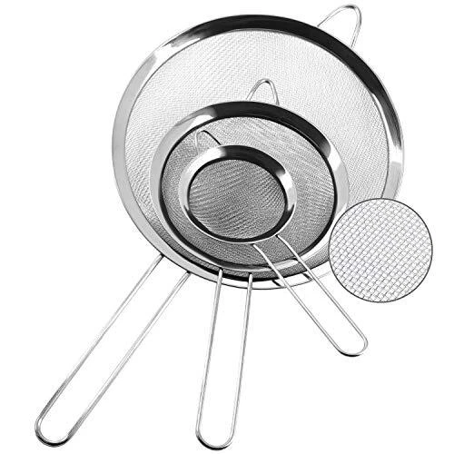 Juego de 3 coladores de malla fina de acero inoxidable, tamices de cocina