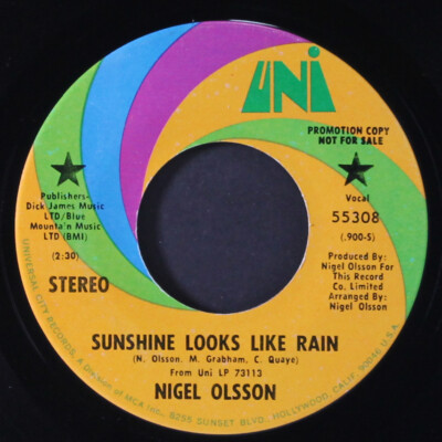 NIGEL OLSSON: sunshine looks like rain UNI 7'' Single 45 RPM