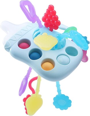 Silicone Pacifier Teething chew Toys, Milk bottle Montessori toy Pull StringBlue