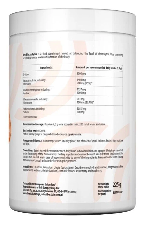 Best Lab BestElectrolytes ELECTROLYTES Pulver zum Trinken Kalium Magnesium 225g - Bild 2 von 2