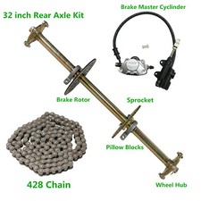 32" Go Kart ATV Rear Axle Kit  Sprocket Hub 428 Chain Brake Master Cylinder