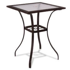 Outdoor Patio Rattan Wicker Edging Square Table Glass Top Yard Garden Furniture