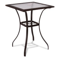 Outdoor Patio Rattan Wicker Edging Square Table Glass Top Yard Garden Furniture