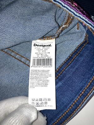 Desigual Denim Jacket 1984 Embellished Sequin Floral Knit