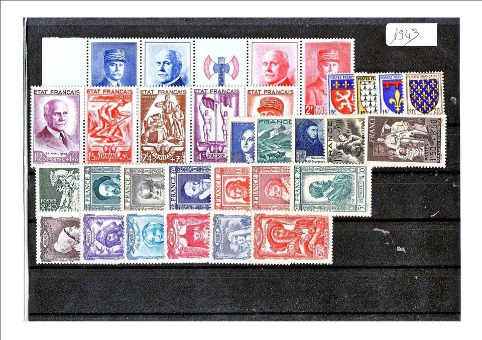 FRANCE - TIMBRES ANNEE COMPLETE 1943 - NEUF SANS TRACE DE CHARNIERE - Photo 1/1
