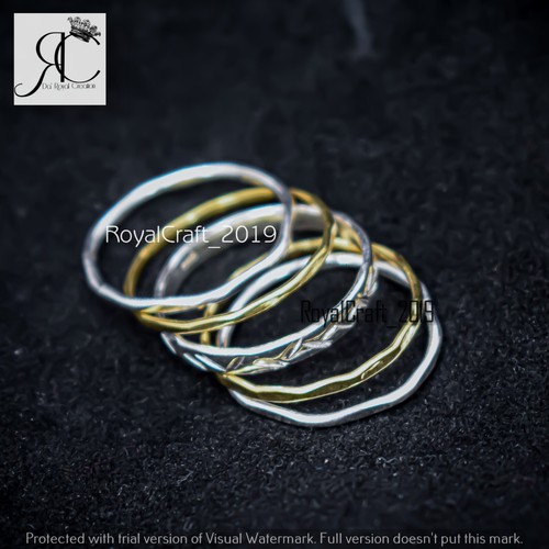 5-teiliges Set dünner gehämmerter Stapel minimalistischer Gold gefüllt & GS Silber Micro Ring - Bild 3 von 9