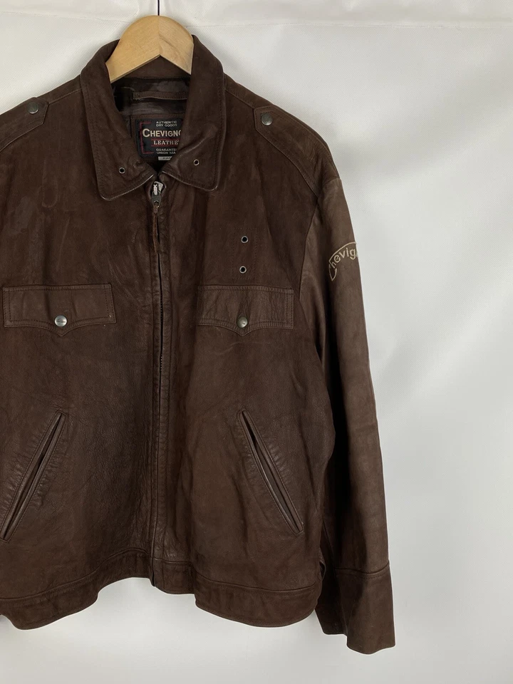Chevignon vintage men’s leather western style bomber jacket size XL - Image 3 of 4