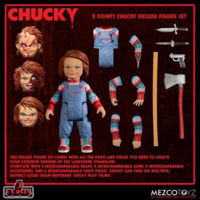Mezco Chucky 5 Punkte Actionfigur Chucky Deluxe Box Set AUF LAGER