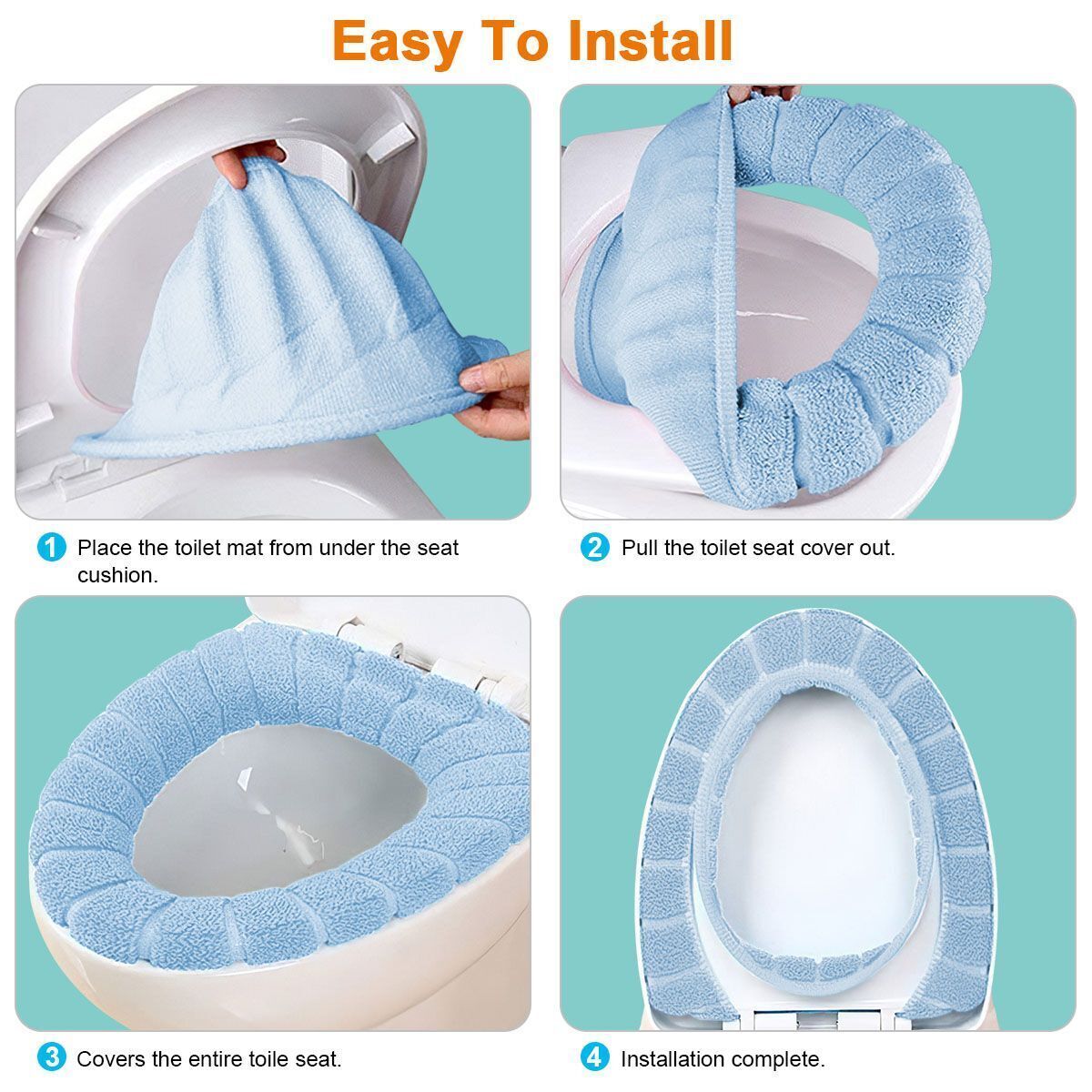 3x Toilet Seat Cover Soft Warm Stretchable Washable Fiber Cloth Easy To Install