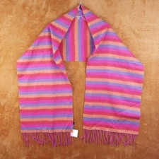 LA FIORENTINA Scarf Pink Stripe Rectangle Wool Cashmere Fringe 74x15