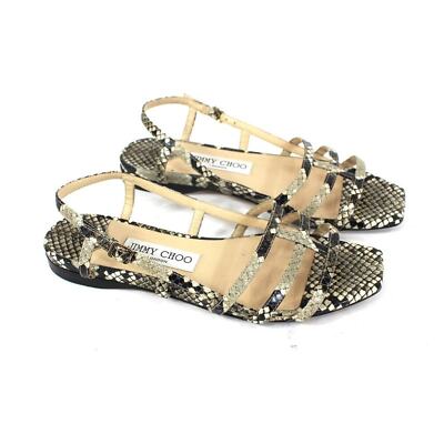 Jimmy Choo Arien Flat Snakeskin Embossed Leather Open Toe Sandals
