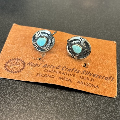 McBride Lomayestewa Hopi Turquoise Earrings Sterling silver screwback vintage Wz