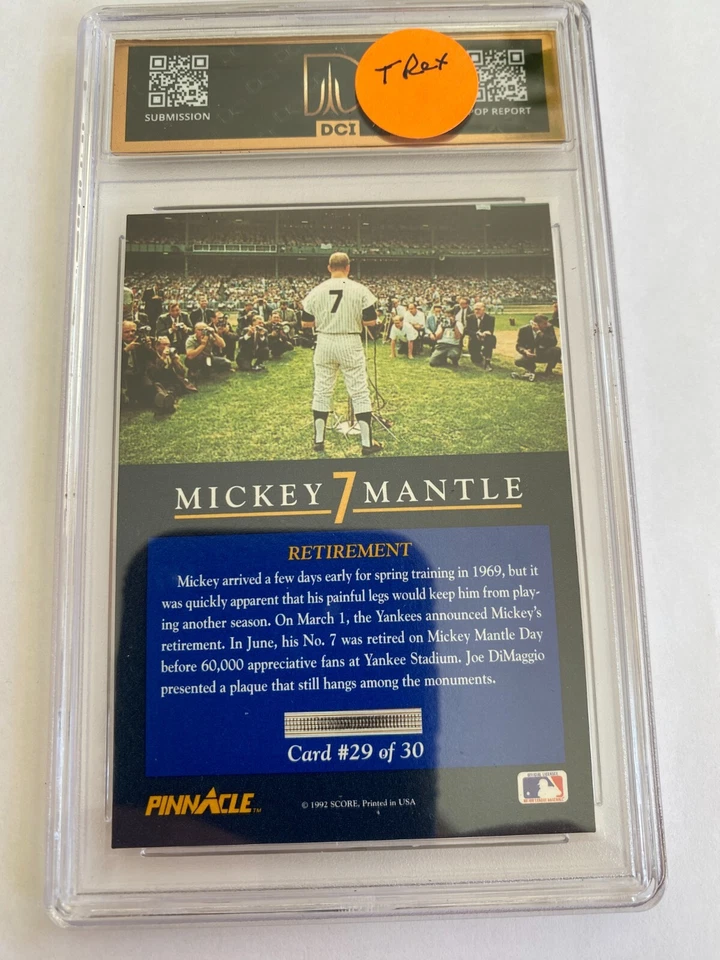 MICKEY MANTLE 1992 PINNACLE #9 GRADED CARD 9.0 MINT - Изображение 2 из 2