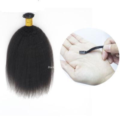 Kinky Straight Flat Tip Human Hair Extension Pre Bonded Keratin Fusion Hair 100g