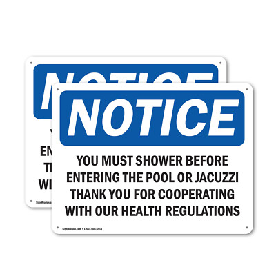 (2 Pack) You Must Shower Before Entering The Pool OSHA Notice Sign Decal Metal