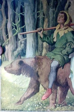 1905 Litho Hellmut Eichrodt Bear Hunter Spear Forest Art Nouveau Secession