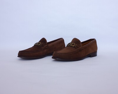850$Ferragamo Moccasin Gancini Testa Di Moro Ornament Suede Mens