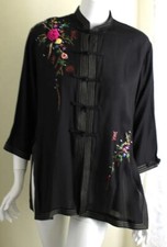 Sterling Styles Os Xs S M Ooak Art-to-wear Rosette Hand-painted Asian Jacket Top