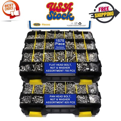 1575 PCS Nuts and Bolts Assortment Kit, Stainless Steel Phillips Pan Head