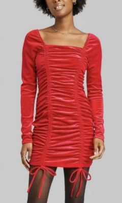 Wild Fable Women's Top Long Sleeve Ruched Velvet Red Size M
