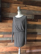 MICHAEL Michael  KORS Black Gray small Striped Stretch Jersey Dress