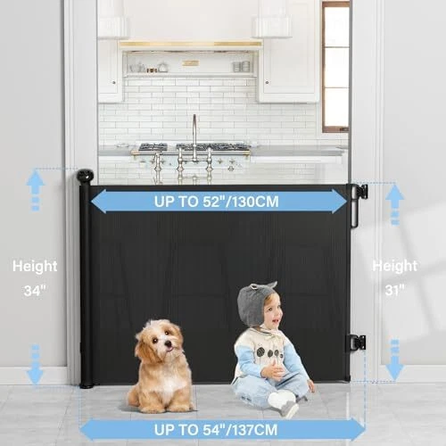 Retractable Baby Gates for Stairs, Retractable Dog 34" Tall x 54" Wide A-black - Picture 3 of 7