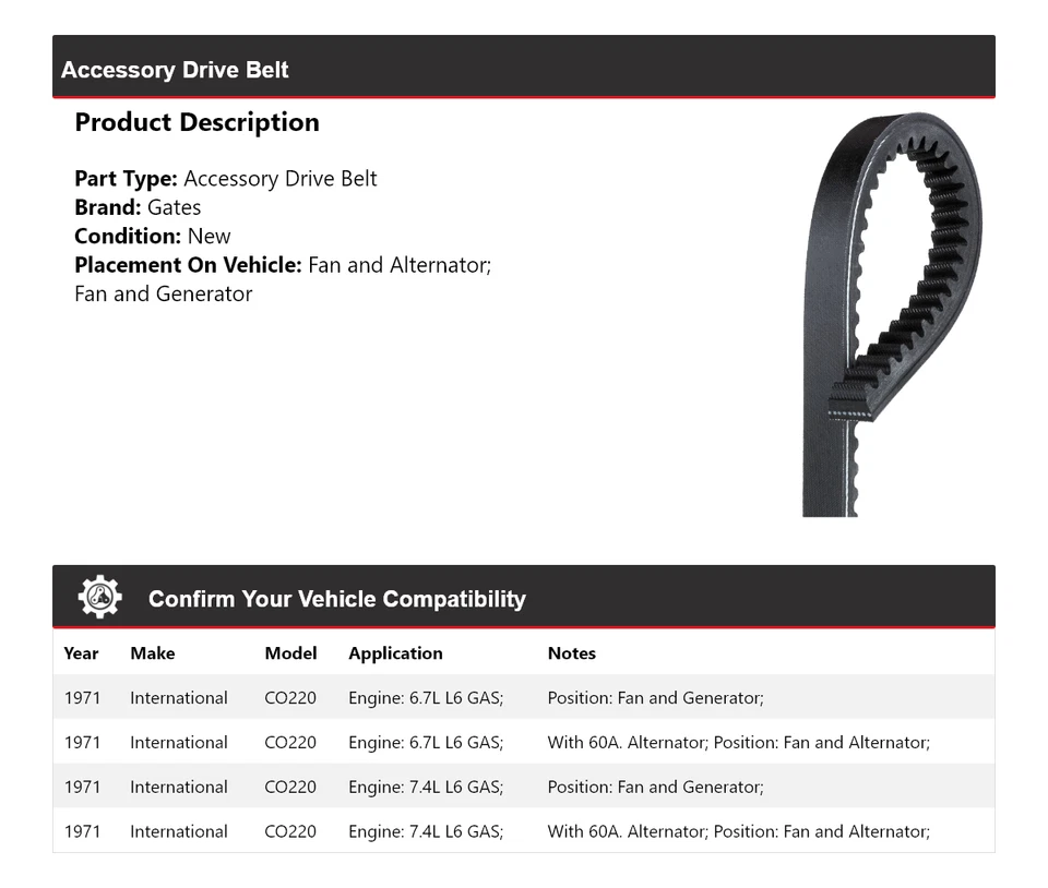 For 1971 International CO220 Accessory Drive Belt Gates - Image 2 of 4