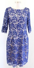 Eliza J Blue Floral Embroidered Lace Illusion Sheath Dress Cocktail Party Sz 10