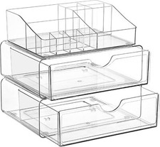 3-tier clear makeup organizer with drawers for vanity tops