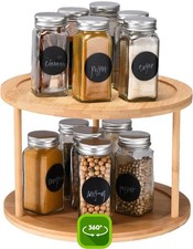 Bamboo Turntable Lazy Susan Rotating Spice Rack 10" Inches - 2 Tier Spice Rack
