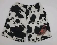 Vintage 90s Aerosmith Cow Pattern Giant Tag Print Shorts Rare USA Made Rock READ