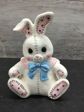 Vintage Lefton 1985 Stitched Bunny Planter/Ca...