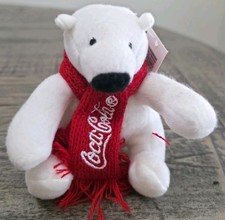 Coca-Cola Polar Bear Plush w/ Red Knit Scarf 4" Coke Doll Collectible