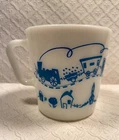Vintage 1960s Pyrex Blue Train Childs Milk Glass Mug