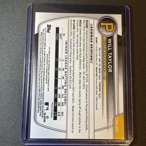 2025 Bowman Chrome - Prospect Autographs Will Taylor #CPA-WT (AU, RC) - 第 2/2 張圖片