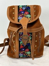 Boho Suede Floral Embroidered Small Backpack Ethnic Bucket Style Festival