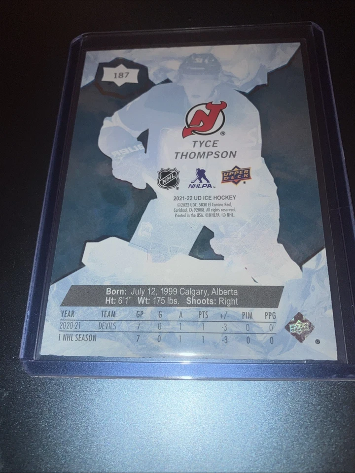 2021-22 Upper Deck Ice Premieres Blue #187 Tyce Thompson RC (206/599) - Image 2 of 2