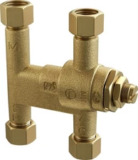 PFMVTD38 3/8" Thermostatic Mixing Valve - Two Outlets - Rough Brass