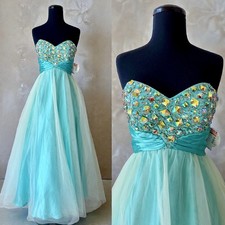 VTG Deb Beaded Strapless Tulle Prom Dress XS Maxi Gown NWT Fairycore Mermaid Y2K