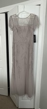 Adrianna Papell Beaded Short Sleeve Dress Taupe marble size 8