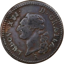[#132517] France, Louis XVI, Sol, 1786, Nantes, Copper, VF