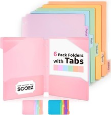 Plastic Folders with Pockets and Tabs, 6 Pack Pocket Folders with Writable Label