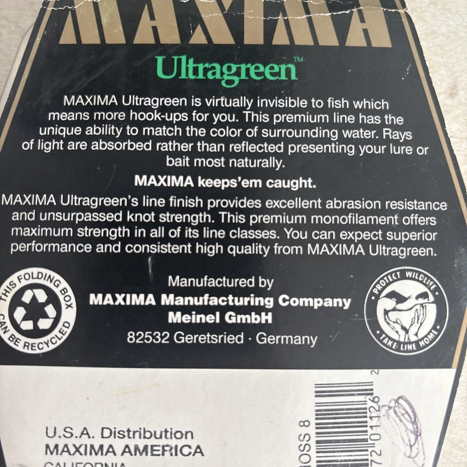 Línea de pesca de prueba Máxima One Shot 8 lb 220 yardas ultraverde nuevo stock antiguo de colección Foto 4 de 4