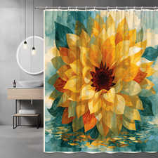 Sunflower Floral Shower Curtain Blue Yellow Autumn Art
