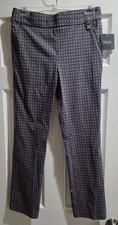 Rafaella Womens Sz 8 Comfort Casual Pants Slim Leg Stretch Navy Blue Beige